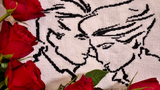 Detail krásnej výšivky na látke